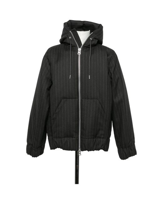 Sacai Black Hoodie Pinstriped Zip-Up Hooded Jacket for men