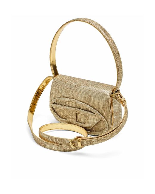 DIESEL White 1Dr Logo Plaque Glittered Shoulder Bag