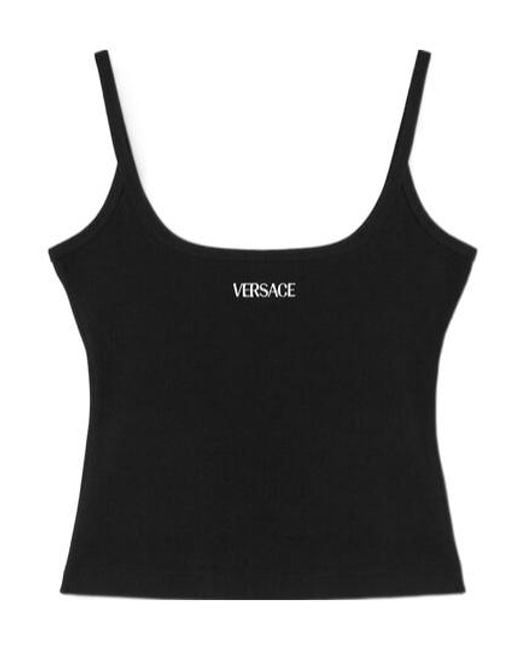 Versace Black Logo-Embroidered Ribbed Top