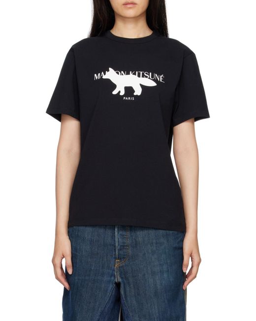 Maison Kitsuné Black Profile Logo-Print T-Shirt for men