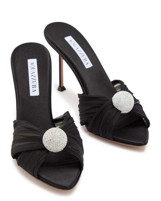 Aquazzura Black Mystery 85 Embellished Satin Mules