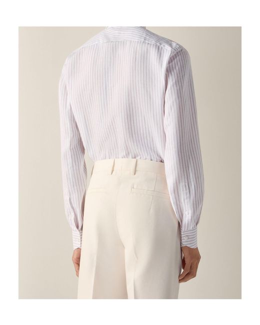 Zegna White Dark And Striped Cotton Linen And Silk Shirt for men