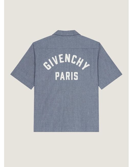 Givenchy Blue Checked Logo Camp Collar Shirt for men