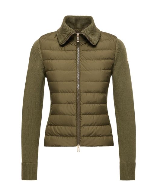 Moncler Green Padded Zip-Up Wool Cardigan