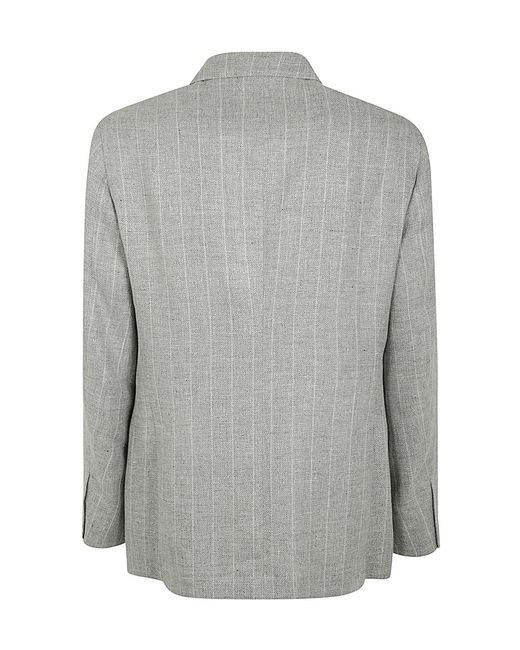 Brunello Cucinelli Gray Lapel Long-Sleeved Striped Suit Set for men