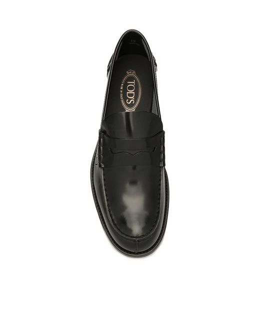 Tod's Black Round Head Loafer Shoes for men