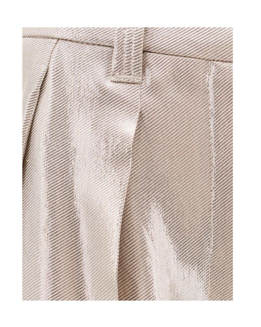 Brunello Cucinelli Natural Laminated-Effect Belt-Looped Trousers