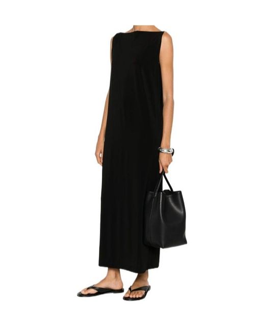 Issey Miyake Black Sleeveless Boat-Neck Midi Dress