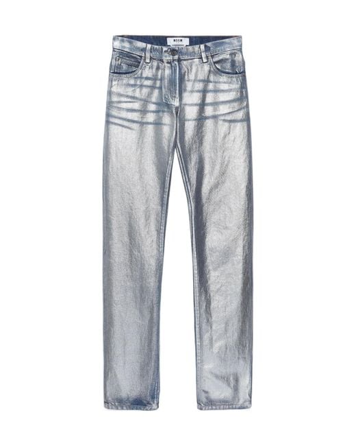MSGM Blue Metallic-Finish Straight Jeans