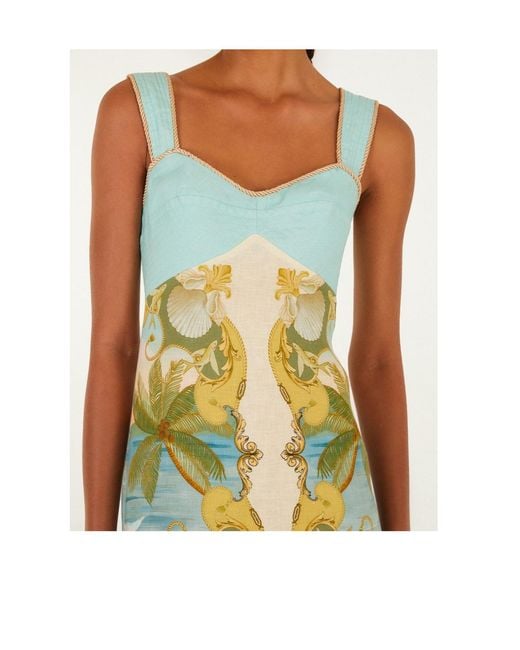 Farm Rio Yellow Royal Sea Tropical-Print Sleeveless Midi Dress