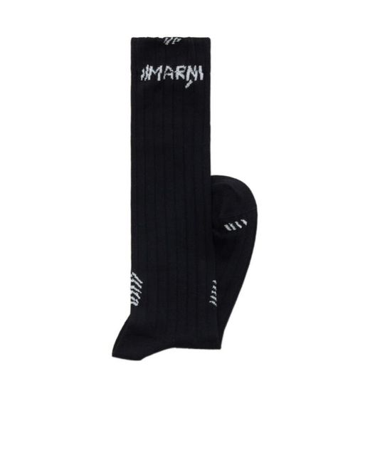 Marni Women's Black Logo-Embroidered Cotton-Blend Socks
