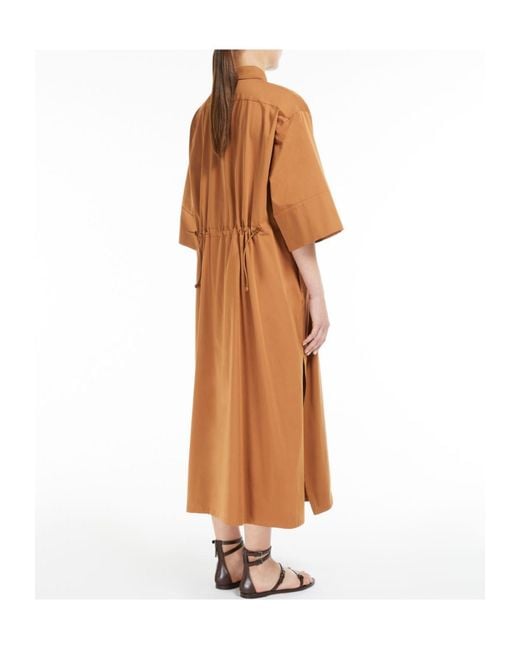 Max Mara Brown Wide-Sleeved Drawstring Shirtdress