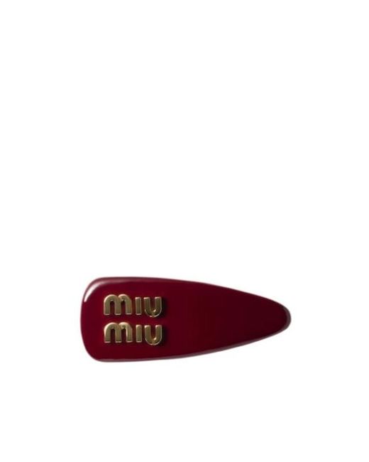 Miu Miu Red Logo Plaque Hair Clip