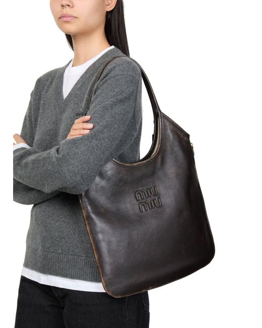 Miu Miu Black Aged Nappa Leather Ivy Bag