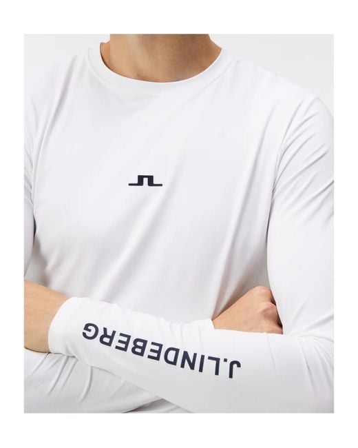 J.Lindeberg White Long Sleeve Logo T-Shirt for men