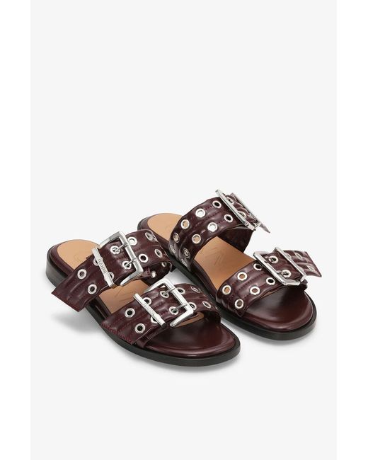 Ganni Brown Feminine Buckle Two-Strap Sandals