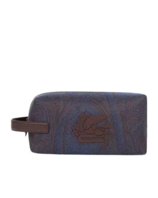 Etro Blue Essential Medium Jacquard Pouch for men