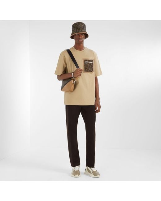 Fendi Natural Monogrammed Pocket Crewneck T-Shirt for men