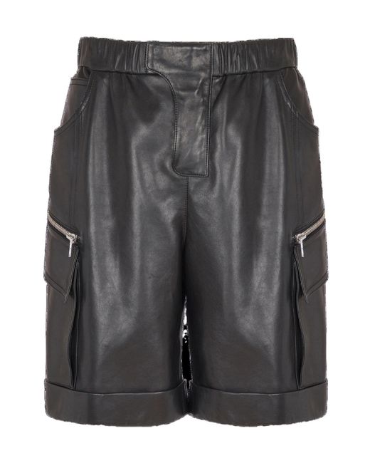 Balmain Gray Leather Cargo Bermuda Shorts for men
