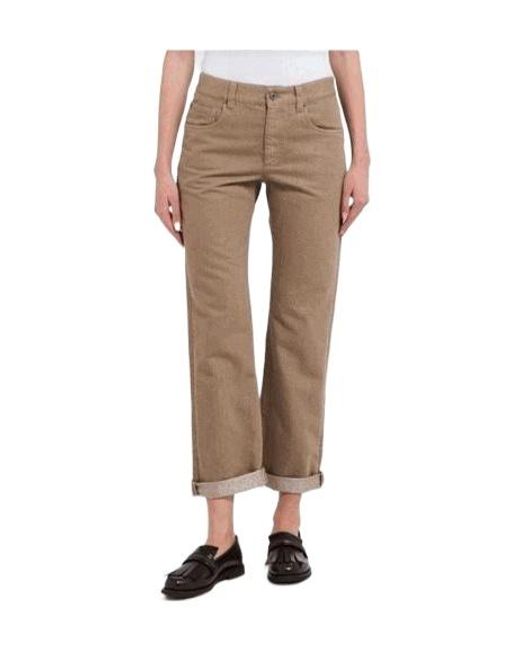Brunello Cucinelli Natural Logo Patch Turn-Up Hem Jeans