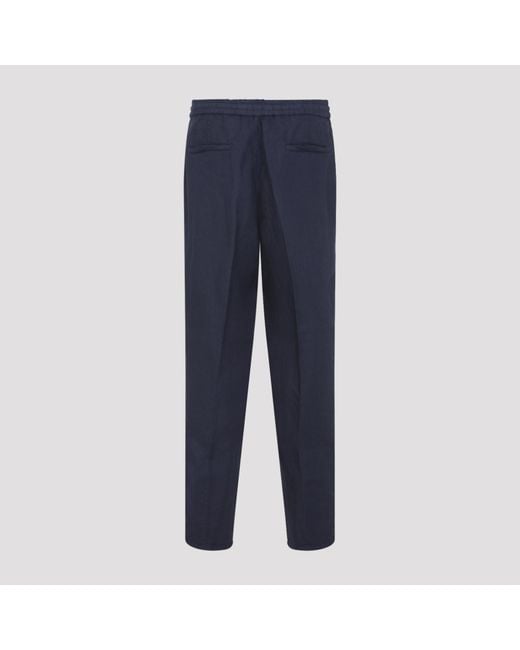 Brunello Cucinelli Blue Drawstring Tapered Pants for men