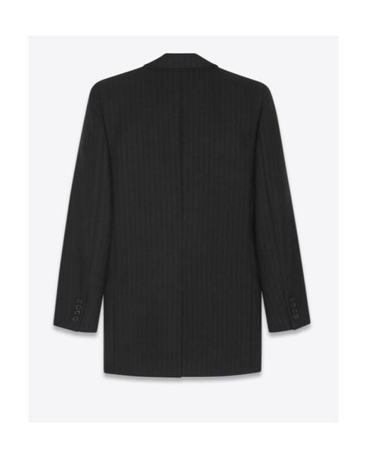 Saint Laurent Black Double-Breasted Oversized Jacket