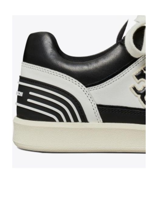 Tory Burch Black Clover Court Lace Up Low Top Sneakers