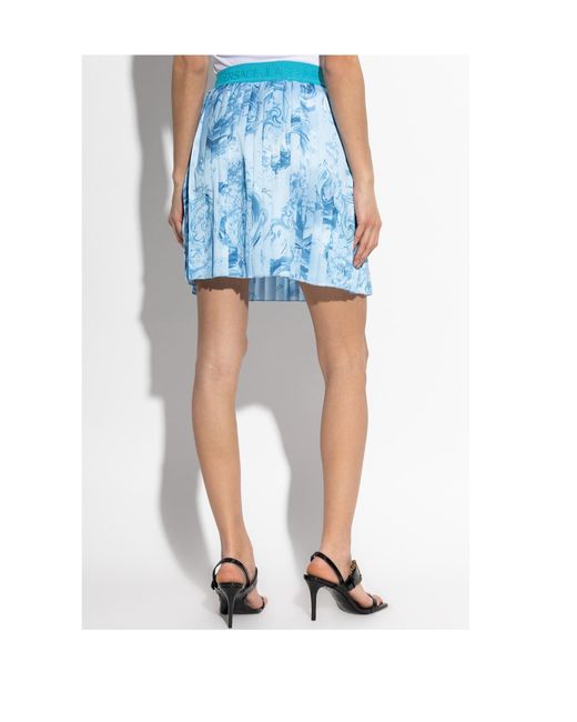 Versace Jeans Blue Couture Barocco Pattern Pleated Skirt