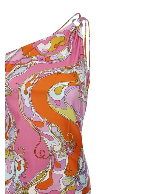 Emilio Pucci White Pucci One-Shoulder Printed Swimsuit