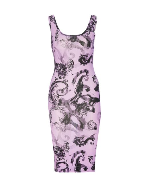 Versace Jeans Purple Couture All-Over Printed Sleeveless Dress