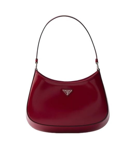 Prada Red Cleo Brushed Leather Shoulder Bag