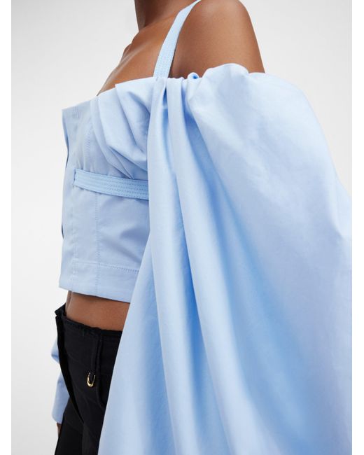 Jacquemus Blue Off-Shoulder Poplin Blouse