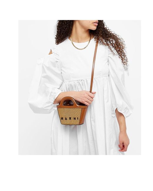 Marni Brown Tropicalia Logo Embroidered Micro Tote Bag
