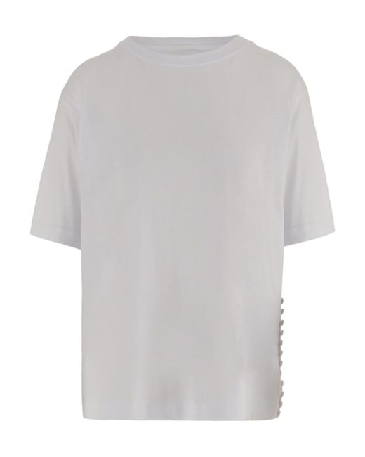 Dries Van Noten White Cotton T-Shirt With Decorative Buttons