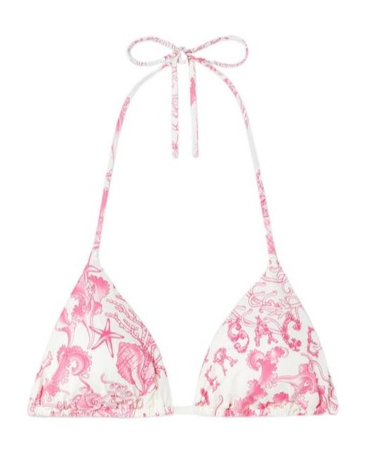 Versace Pink Floral-Print Triangle Bikini Top