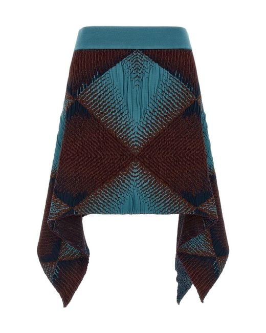 Kiko Kostadinov Blue Ikat Argyle Asymmetric Knitted Skirt