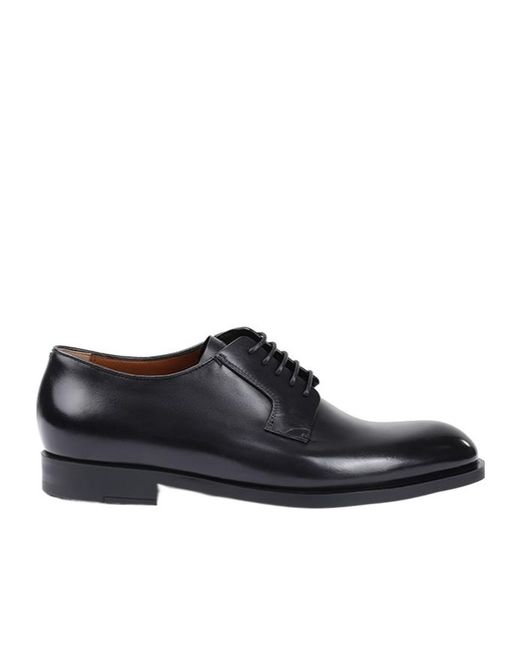 Zegna Black Leather Oxford Shoes for men
