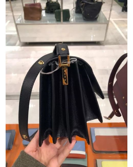 Marni Black Trunk Foldover Medium Shoulder Bag