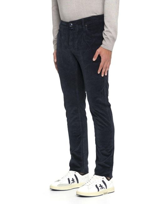 Jacob Cohen Blue Low-Rise Corduroy Trousers for men