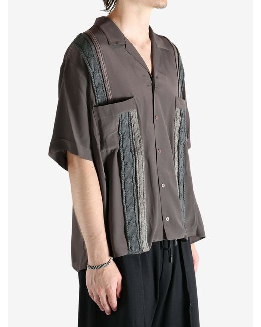 Magliano Gray Cable-Knit Panel Shirt for men