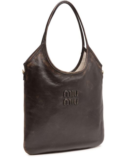 Miu Miu Black Aged Nappa Leather Ivy Bag
