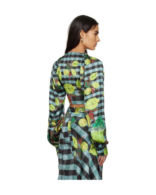 OTTOLINGER Green Lemon Check Pattern Blouse
