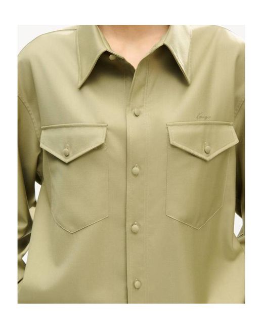 KENZO Green Logo Embroidered Buttoned Overshirt