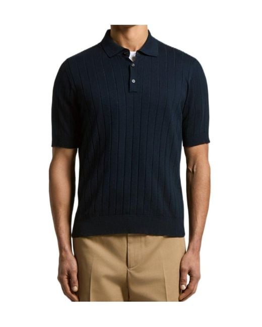 Peserico Blue Ribbed Polo for men