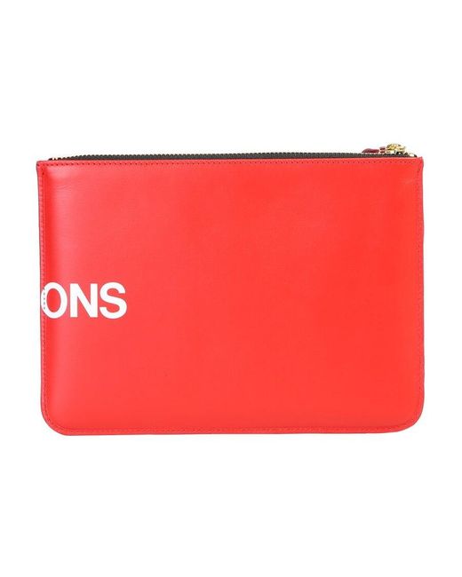 Comme des Garçons Red Comme Des Garçons Wallet Logo Printed Zipped Pouch for men