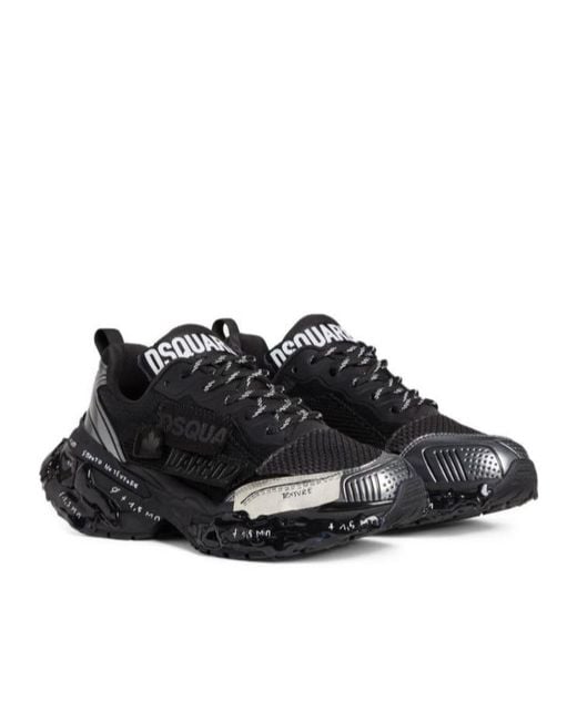 DSquared² Black Logo-Patch Lace-Up Sneakers for men