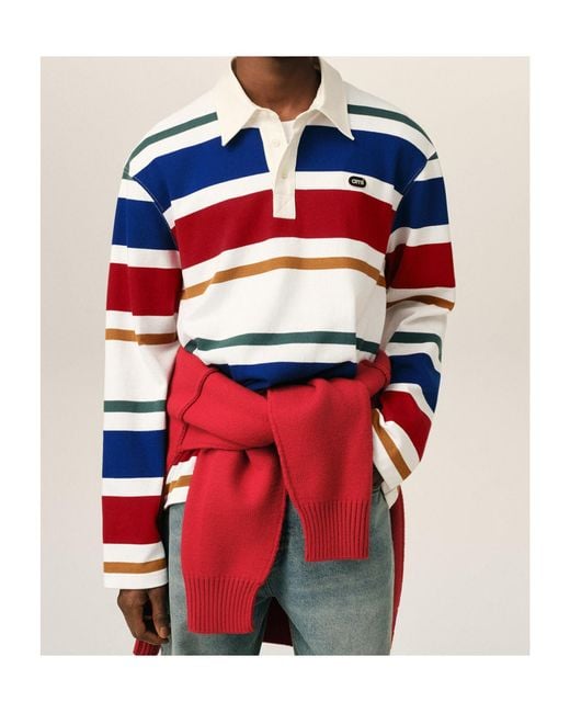 AMI Red Striped Cotton Polo With Ami Patch for men
