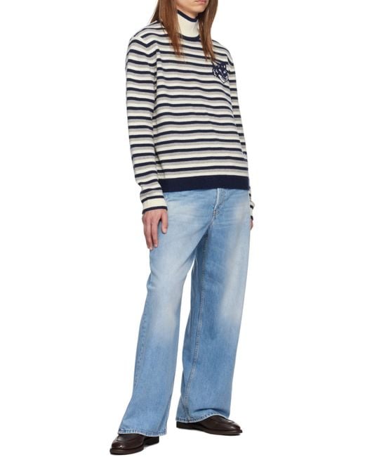 Maison Kitsuné Blue Fox Head Intarsia Striped Jumper for men