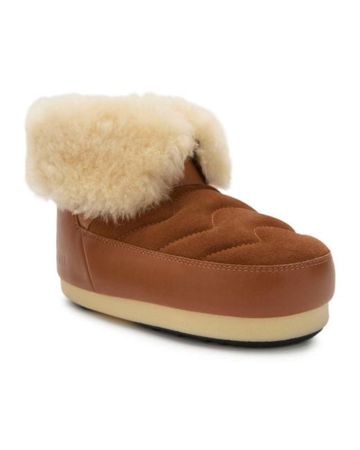 Moon Boot Brown Quilted Round-Toe Ankle Boots
