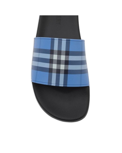 Burberry Blue Checked Slip-On Slides for men